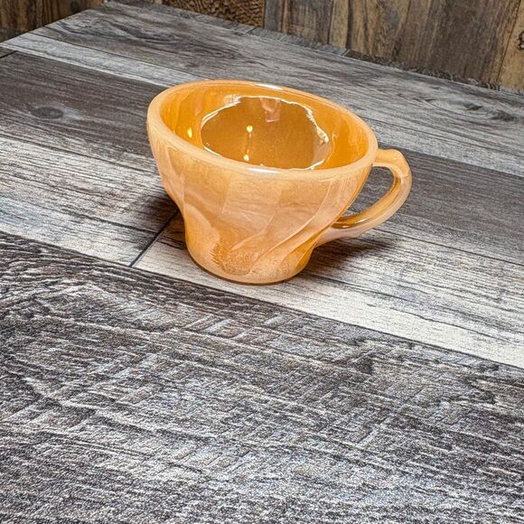 Vintage Anchor Hocking Fire King Peach Lustre Swirl Demitasse Espresso Tea Cup - Picture 1 of 3